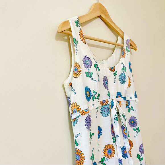Vintage 60s Dress Retro Flower Power Hippie Bird Sleeveless A-Line Empire Waist - Picture 2 of 8